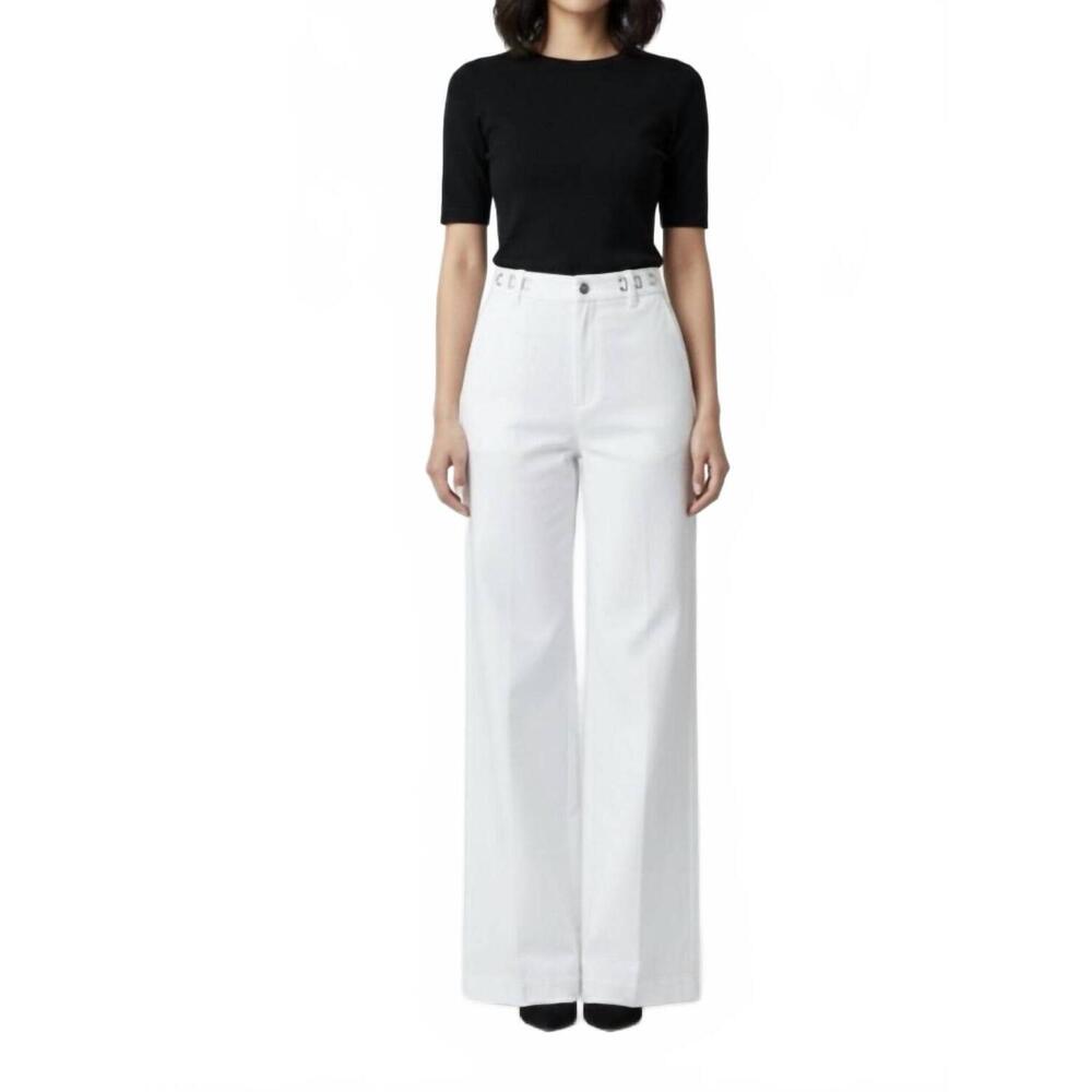 NEW BIANCO lisa wide twill trouser with adjustable buckle in white
